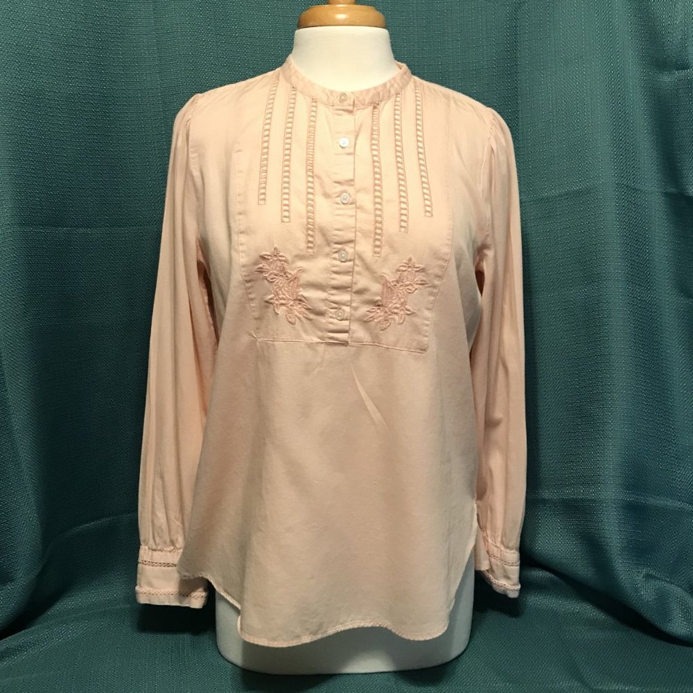 Women's Loft Embroidered Henley - Peach Size M